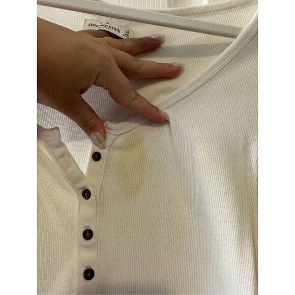 Abercrombie white long sleeve ribbed Henley size M - Picture 3 of 4